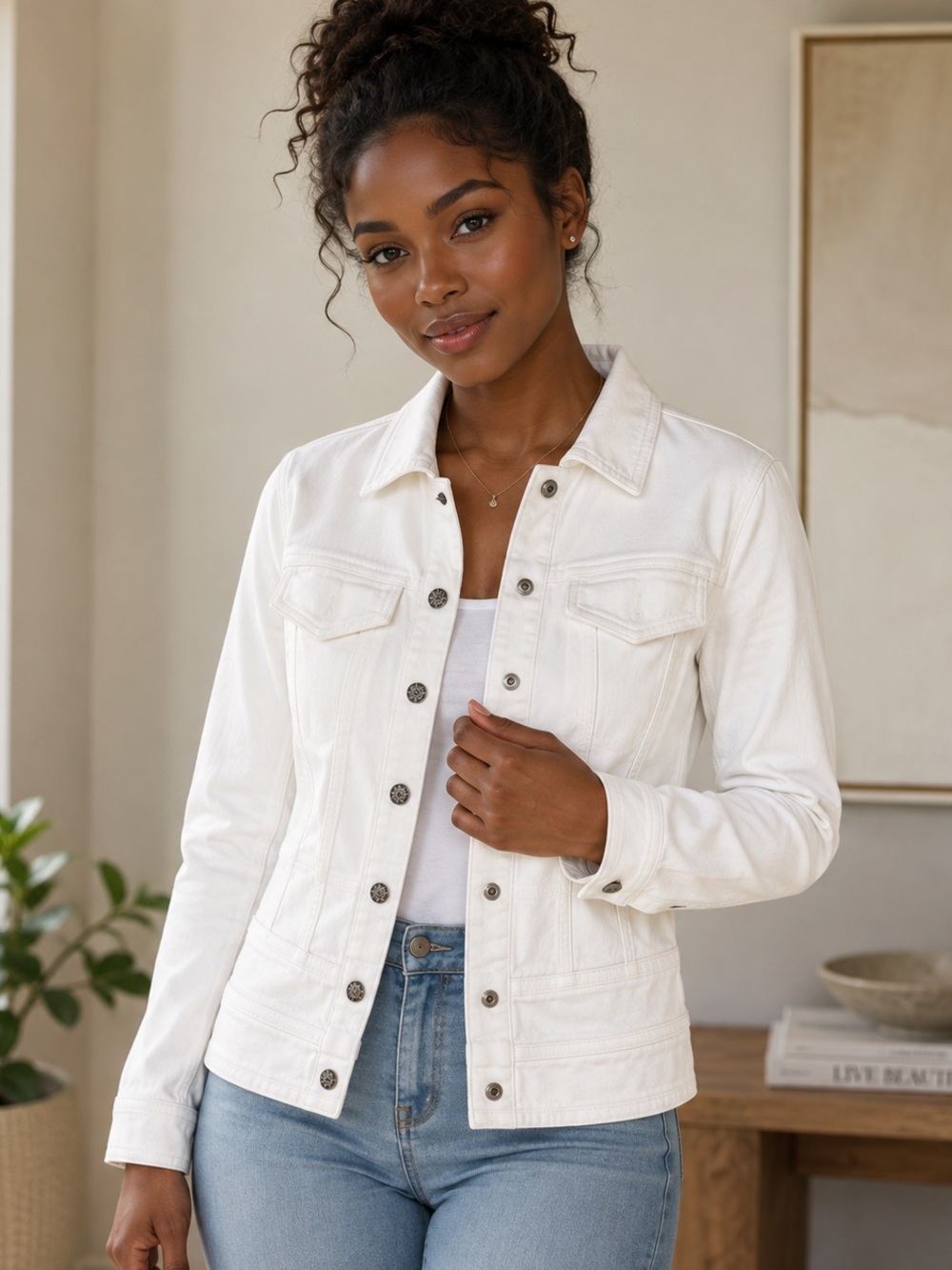 White House Black Market Off-White Denim Jacket